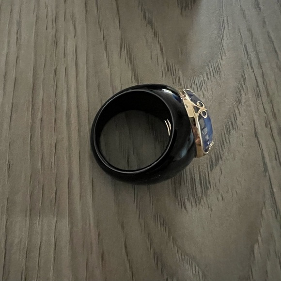 14K Yellow Gold Blue Quartz & Black Onyx Statement Ring Size 10 - Picture 2 of 10